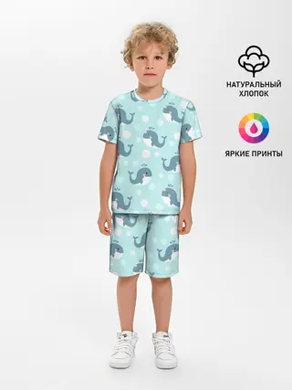 Детская пижама с шортами / Единорогие киты