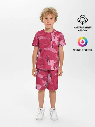 Детская пижама с шортами / розовые фламинго