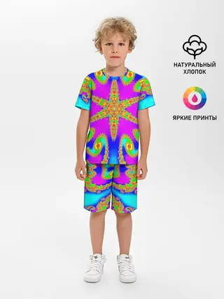 Детская пижама с шортами / Неоновый фрактал