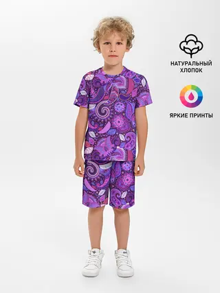Детская пижама с шортами / фиолетовый этнический дудлинг