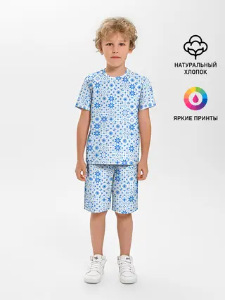 Детская пижама с шортами / Орнамент снежинки