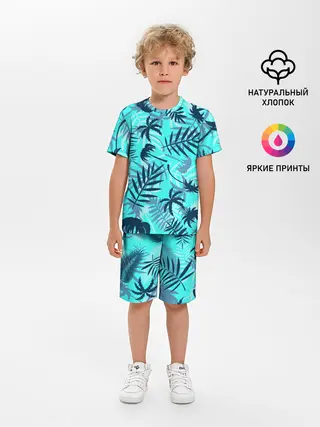 Детская пижама с шортами / ТРОПИЧЕСКИЕ ПАЛЬМЫ.