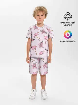 Детская пижама с шортами / Розовый фламинго