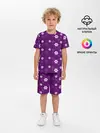 Детская пижама с шортами / узор цветы на фиолетовом фоне