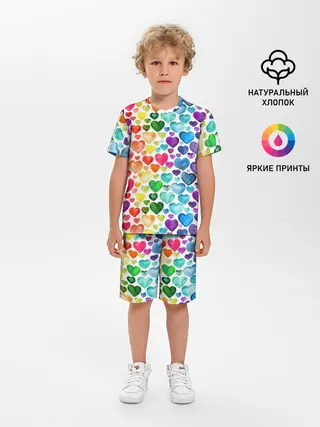 Детская пижама с шортами / Радужные сердечки