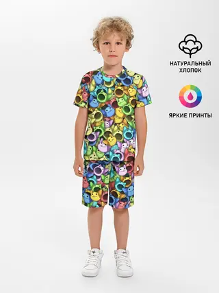 Детская пижама с шортами / Цветные Поп Котики