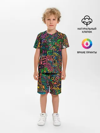 Детская пижама с шортами / Кислотные узоры психоделика