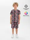 Детская пижама с шортами / акварельные розы на полосатом