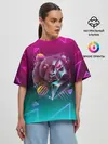 Женская футболка оверсайз / RETRO CYBER BEAR NEON
