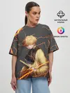 Женская футболка оверсайз / KIMETSU NO YAIBA оранжевые молнии