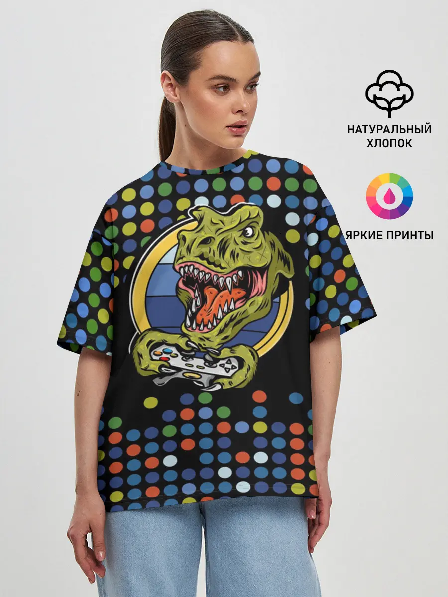 Женская футболка оверсайз / Динозавр-игрок