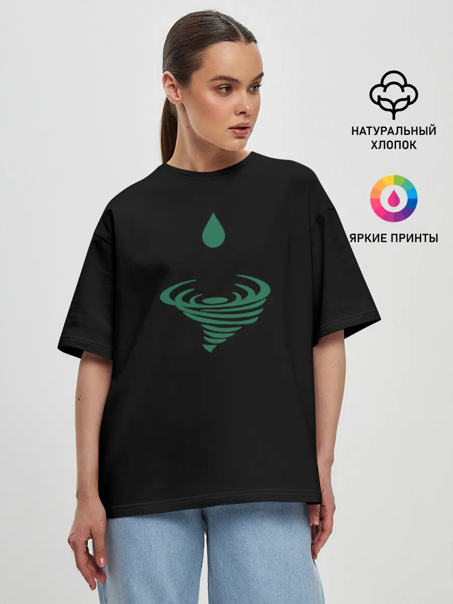 Женская футболка оверсайз / Зеленый ураган