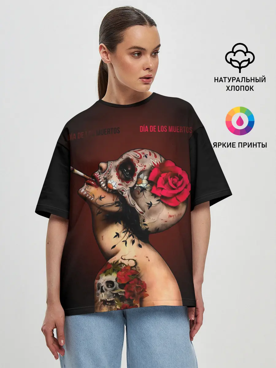Женская футболка оверсайз / Ведьма с красной розой