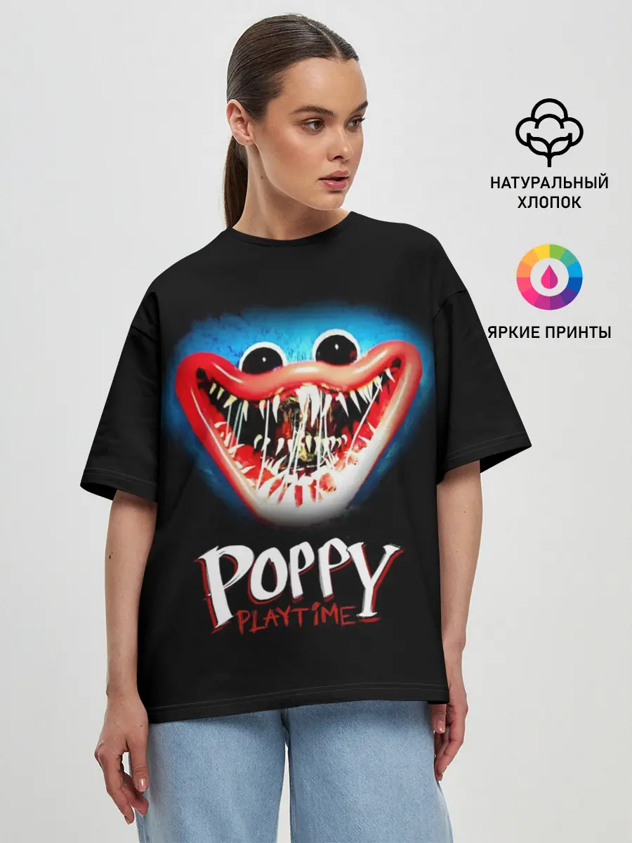Женская футболка оверсайз / Huggy Wuggy, Poppy Playtime