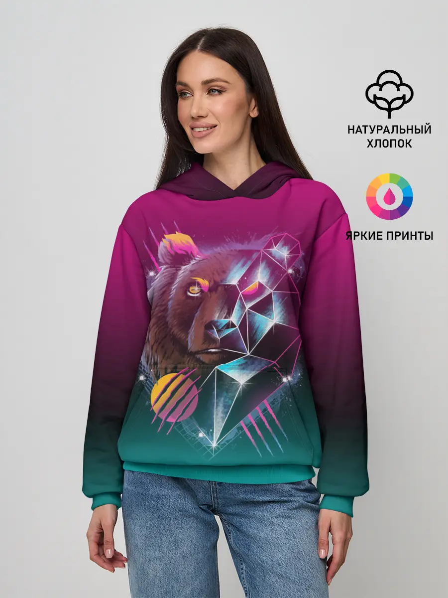 Женское худи / RETRO CYBER BEAR NEON