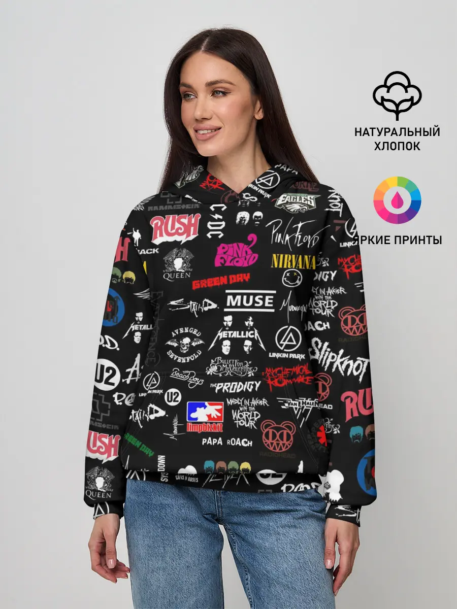 Женское худи / ЛОГОТИПЫ РОК ГРУПП | PATTERN (Z)