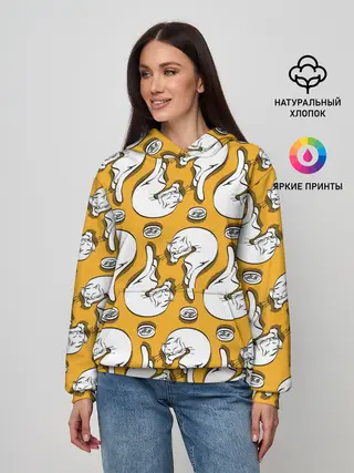 Женское худи / Белая кошка и корм