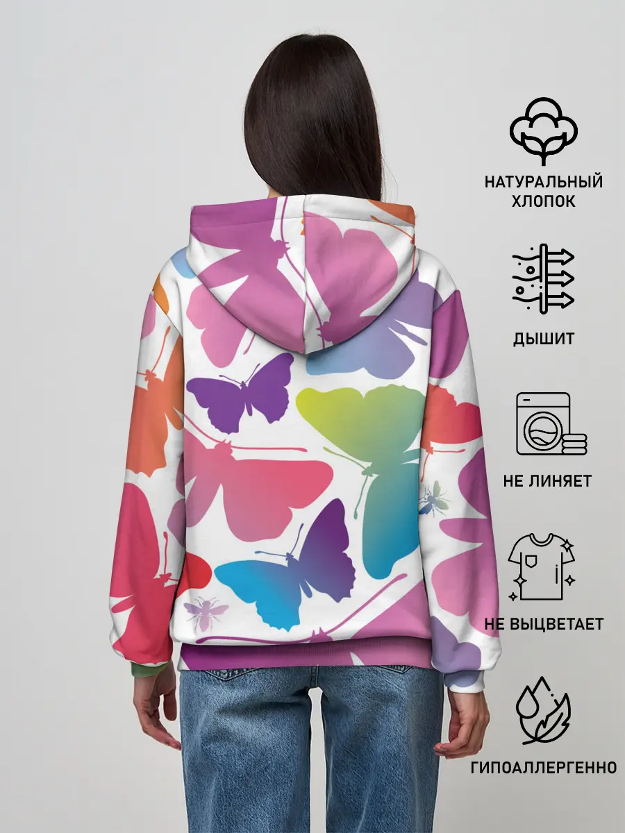 Женское худи / БАБОЧКИ ПАТТЕРН | BUTTERFLY PATTERN
