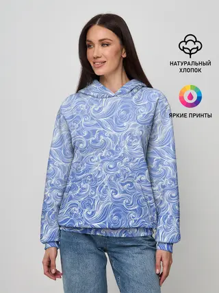 Женское худи / Волны на голубом фоне