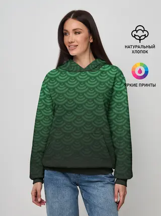 Женское худи / Узор зеленая чешуя дракон