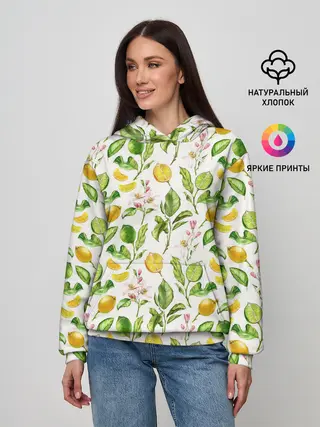 Женское худи / Летний узор лимон ветки листья