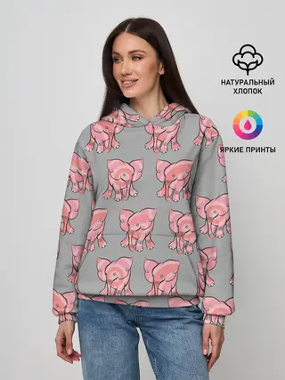 Женское худи / РОЗОВЫЕ СЛОНИКИ ПАТТЕРН