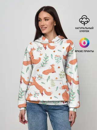 Женское худи / Акварельные лисички