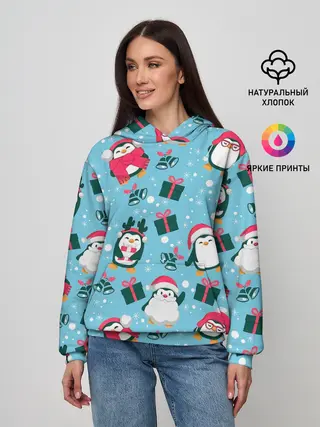 Женское худи / Новогодние Пингвины