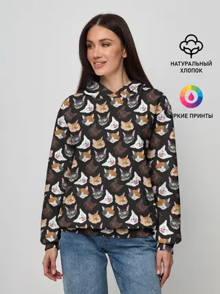 Женское худи / Много котов