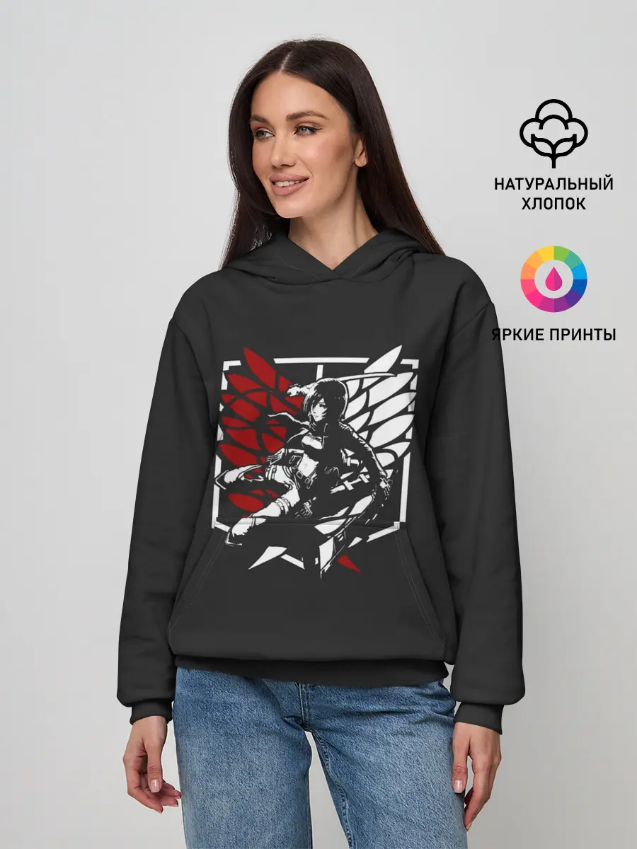 Женское худи / Mikasa лого на черном