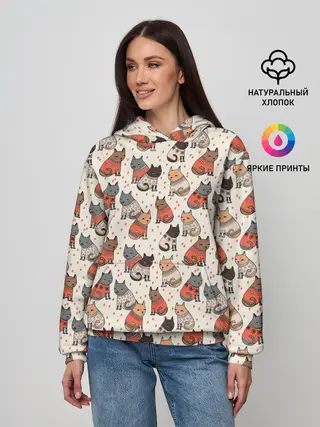 Женское худи / Коты в Свитерах Паттерн