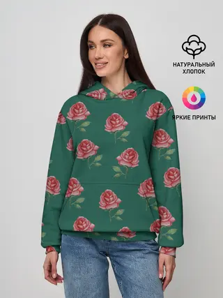 Женское худи / Розы на зеленом фоне