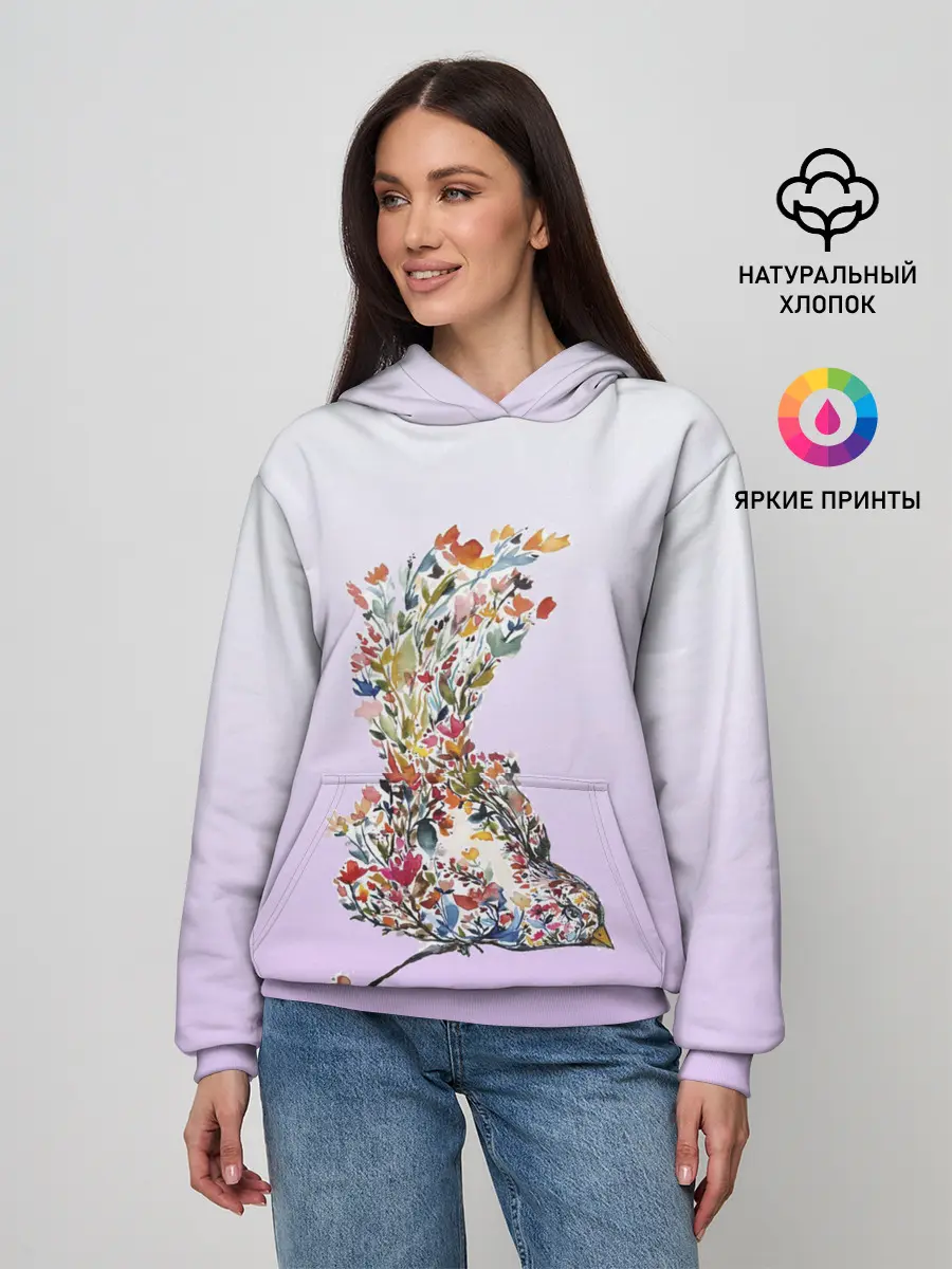 Женское худи / акварельная птичка