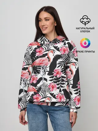 Женское худи / фламинго и попугаи