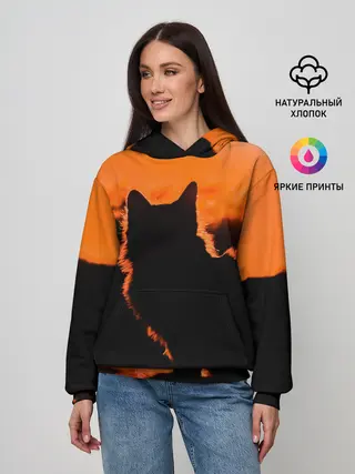 Женское худи / Котенок на фоне заката