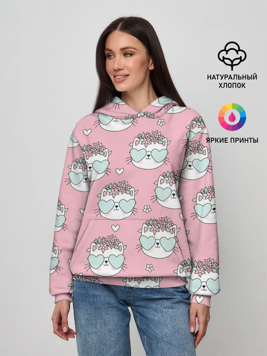 Женское худи / Котики с цвточками