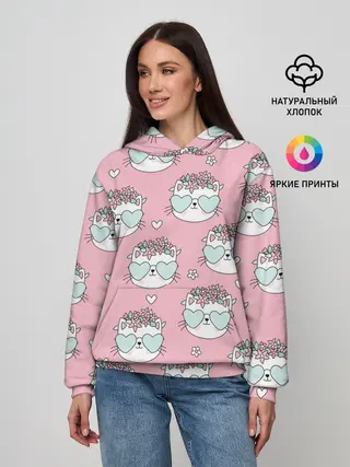 Женское худи / Котики с цвточками
