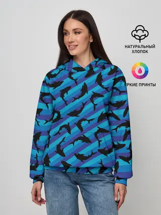 Женское худи / Черные акулы паттерн