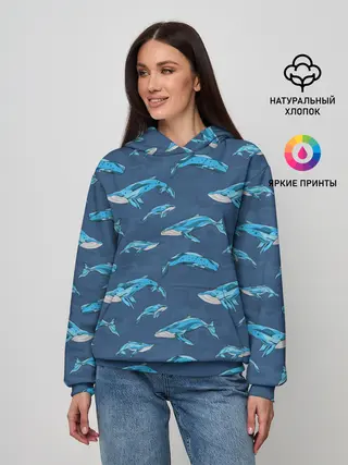 Женское худи / Киты на синем