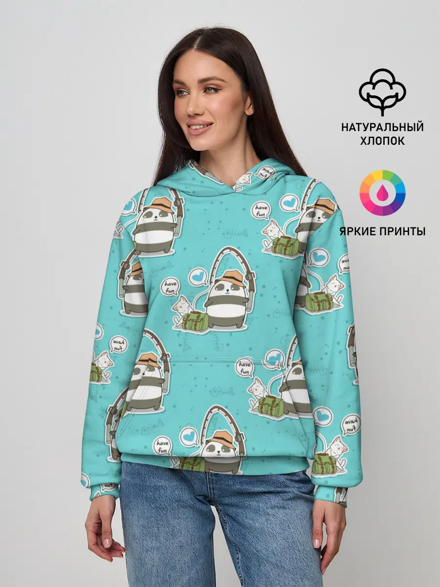 Женское худи / Панда на рыбалке