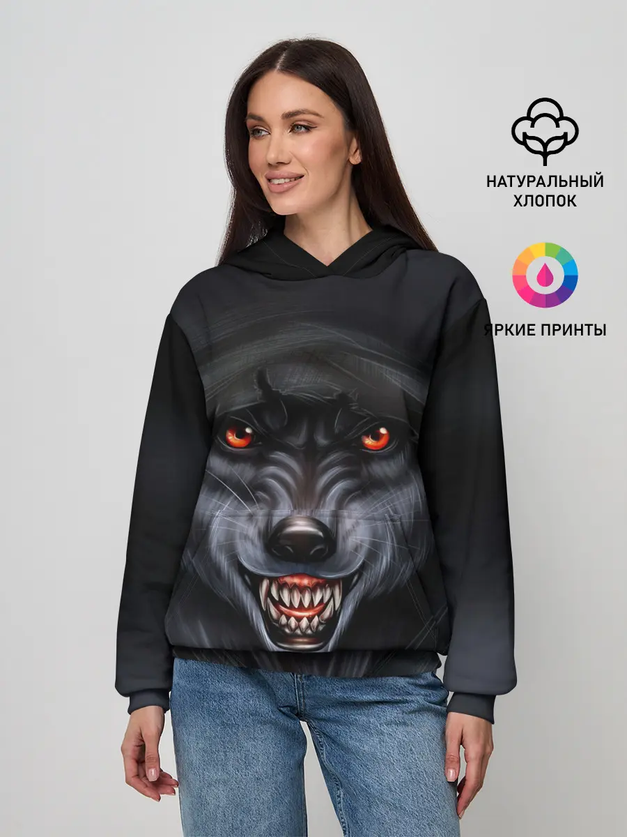 Женское худи / СЕРЫЙ ВОЛК 3D