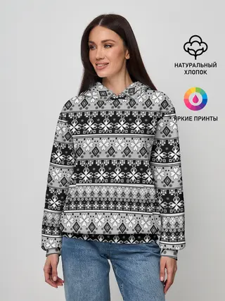 Женское худи / Черно-белый орнамент