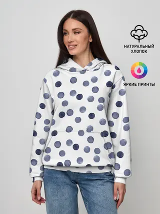 Женское худи / Акварельный синий горох