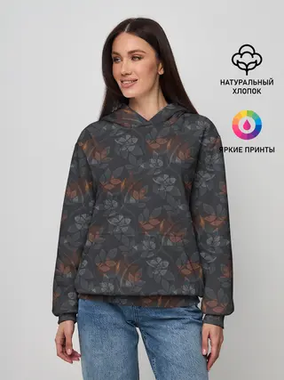 Женское худи / Серо-коричневый цветочный узор