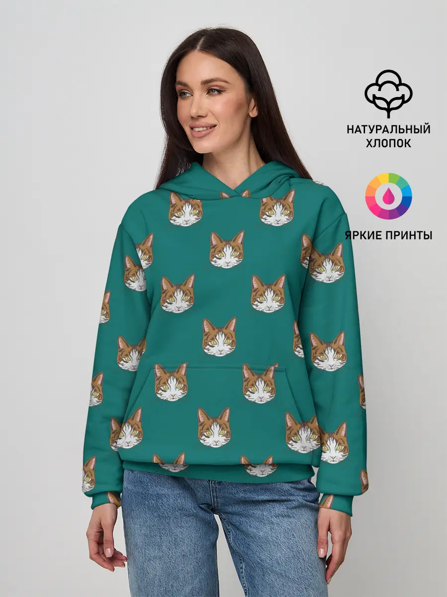 Женское худи / Рыжий кот паттерн