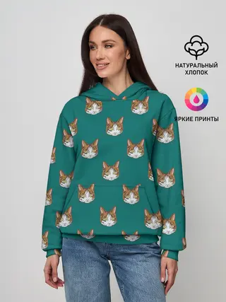 Женское худи / Рыжий кот паттерн