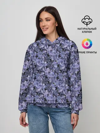 Женское худи / Сине-фиолетовый цветочный узор