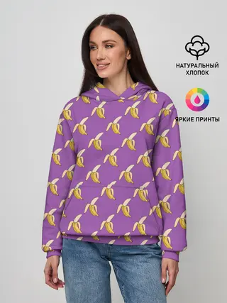 Женское худи / Бананы на лиловом паттерн