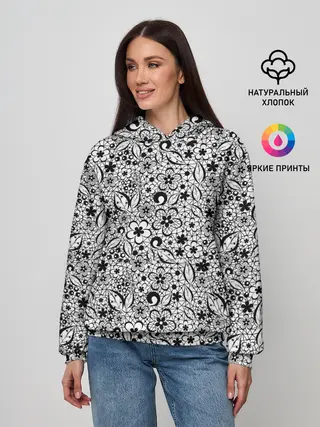 Женское худи / Черное кружево цветочное