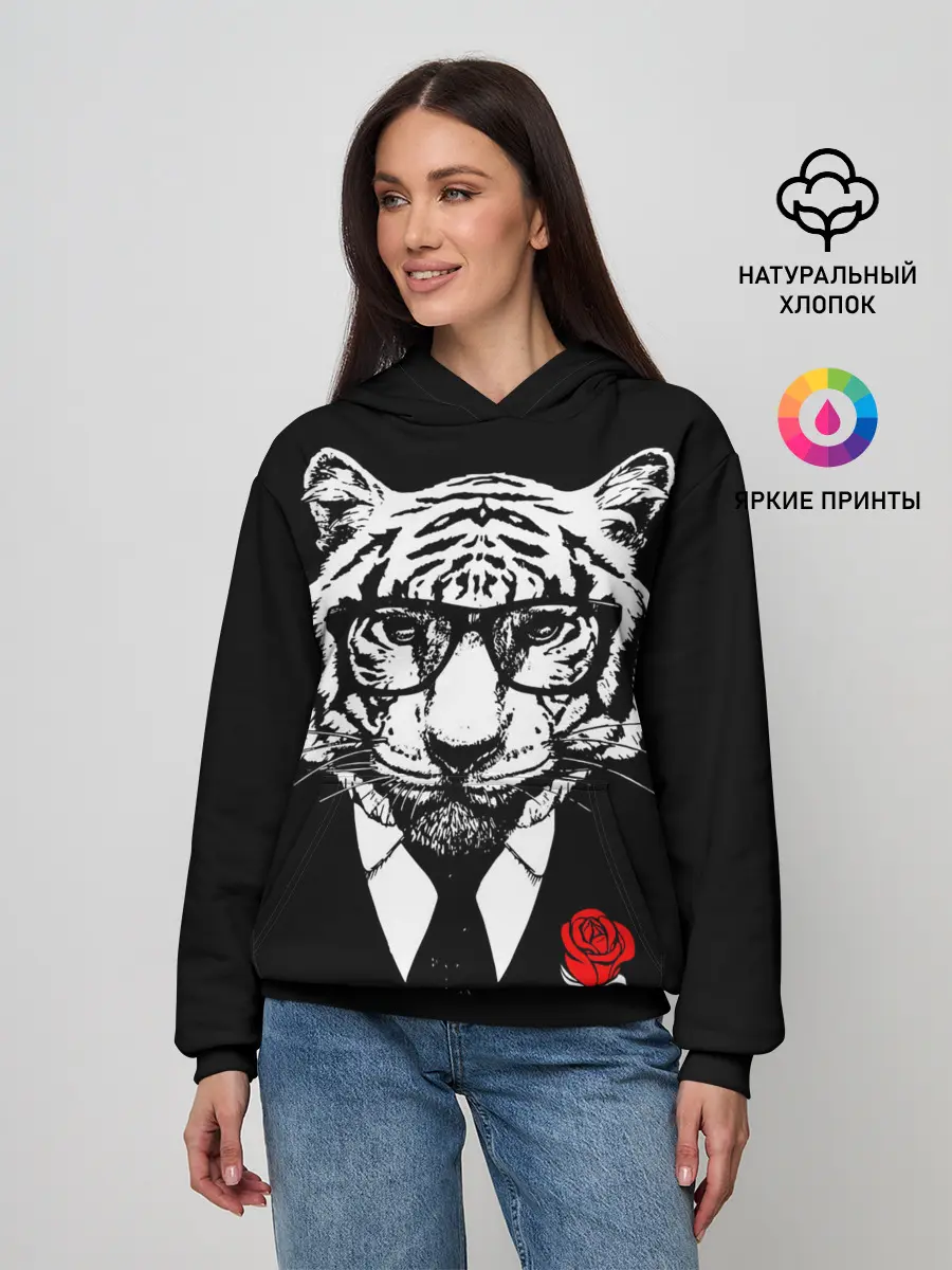 Женское худи / Тигр с красной розой